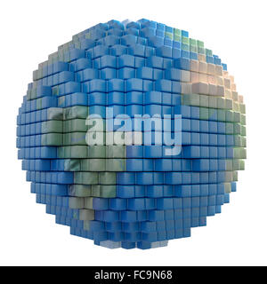 Globo terrestre fatta di voxel 3d cubi Foto Stock