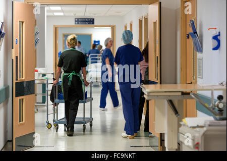 Corridoio occupato nell'ospedale NHS in Inghilterra Foto Stock