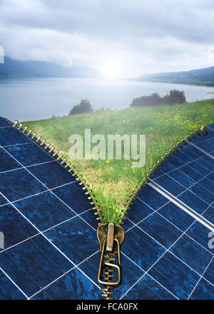 Ecologia concezione con pannelli solari Foto Stock
