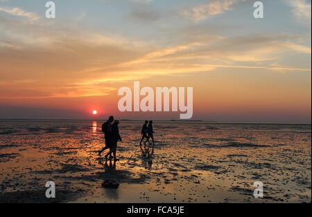 Piana di fango vagare al tramonto Foto Stock