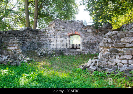 Umorismo monastero pareti circostanti le rovine di Bucovina Foto Stock