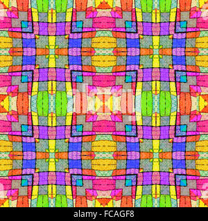 Moderna astratta geometrica perfetta configurazione di sfondo mosaico in vivaci e multicolori satura di toni e linee nere le frontiere Foto Stock