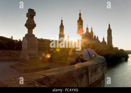 Saragozza, Aragona, Spagna: El Pilar, come visto da di ponte 'de Piedra' Foto Stock