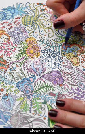 Disegnare a mano libro da colorare per adulto. Teatime. Tazze di tè, frutta  e fiori Foto stock - Alamy