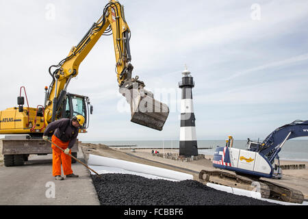 Paesi Bassi, Breskens, rafforzamento della diga di mare Foto Stock