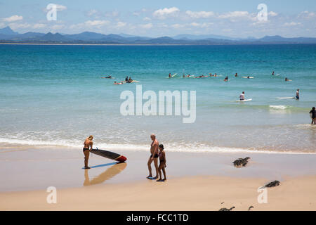 Byron Bay e wategos beach popolare tra i surfisti, nel nord del Nuovo Galles del Sud, Australia Foto Stock