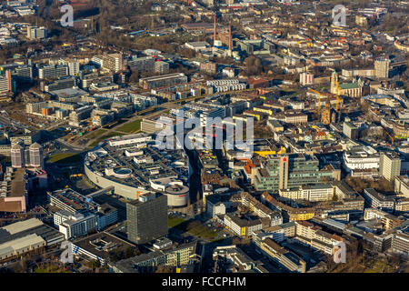 Vista aerea, green center Essen tra Berliner Platz e Università di Essen, Berliner Platz centro commerciale piazza Limbecker Platz Foto Stock