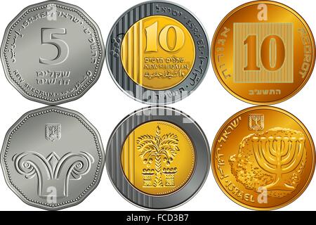 Set argento israeliano denaro siclo monete Illustrazione Vettoriale