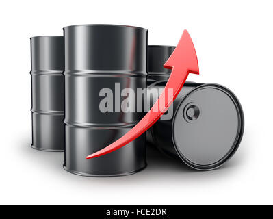 Petrolio, freccia verso l'alto (fatto in 3d, su sfondo bianco) Foto Stock