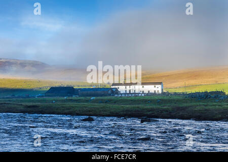 Widdybank Farm e il Fiume Tees in cancellazione meteo, Superiore Teesdale County Durham Regno Unito Foto Stock