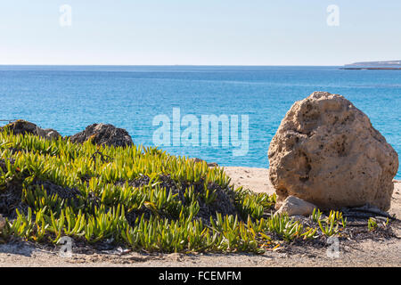 Spiaggia selvaggia con rocce in acqua Foto Stock