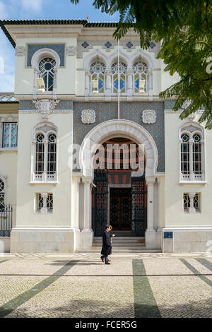 Ingresso al Banco de Portugal, Praca Dom Francisco Gomes, Faro, Portogallo, Foto Stock