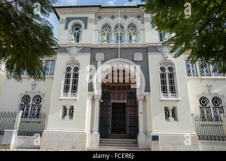 Ingresso al Banco de Portugal, Praca Dom Francisco Gomes, Faro, Portogallo, Foto Stock