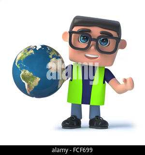 3D render di una salute e il responsabile della sicurezza tenendo un globo terrestre. Foto Stock