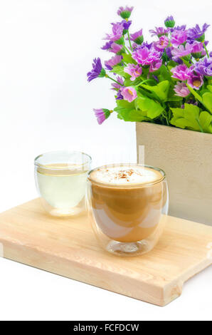 Vetro calda tazza di caffè e tè caldo Foto Stock