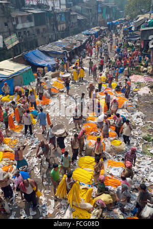 Mullick Ghat flower market, Kolkata (Calcutta), West Bengal, India. Foto Stock