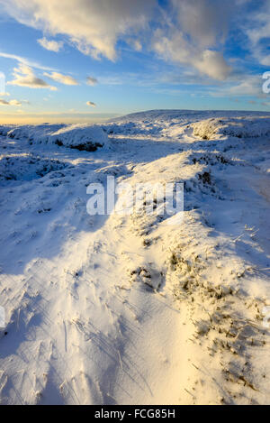 Luce solare bassa sul mori nevoso di sopra Bleaklow Glossop nel picco elevato, Derbyshire. Foto Stock