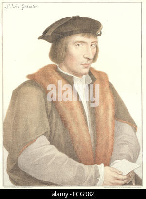 HOLBEIN-Henry VIII CORTE: Sir John Godsalve (Bartolozzi) , antica stampa 1884 Foto Stock