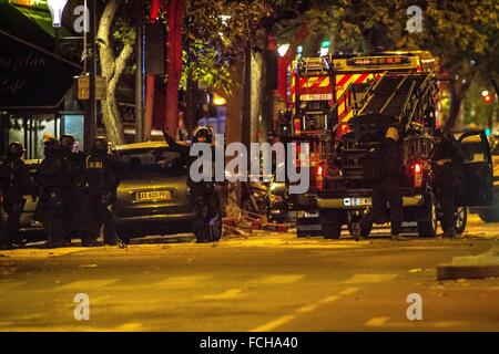 Parigi attacco terroristico al BATACLAN commessi da membri di Iside, Stato islamico, undicesimo arrondissement di Parigi (75), ILE DE FRANCE, Francia Foto Stock