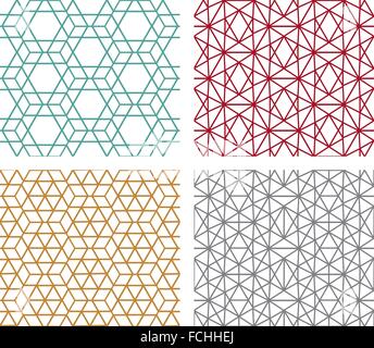 Set di geometrica moderna linea seamless patterns in concetto esagonale Illustrazione Vettoriale