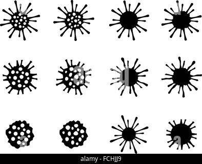 Set di cancro delle cellule e virus in stile silhouette, vettore Illustrazione Vettoriale