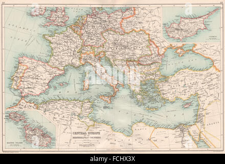 Europa meridionale/mediterraneo: Inset Malta Goza Cipro. Bartolomeo, 1891 Mappa Foto Stock