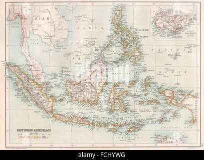 Est Indiano Arcipelago: Indonesia Filippine. Inset Singapore, 1891 mappa vecchia Foto Stock