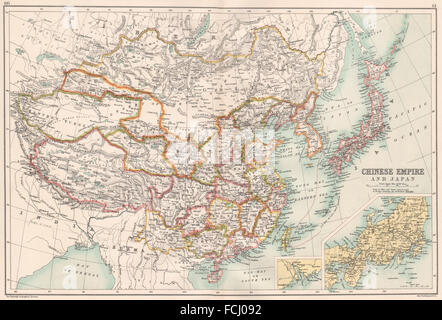 ASIA ORIENTALE: Impero cinese Cina Giappone Corea Mongolia; Canton Guangdong, 1891 Mappa Foto Stock