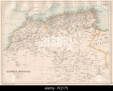 Nord Africa: Algeria Marocco Tunis Tunisia Maghreb. Bartolomeo, 1891 mappa vecchia Foto Stock