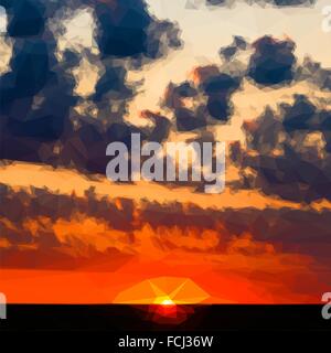 Bassa poli design cielo triangolare rosso tramonto natura poligono Illustrazione Vettoriale