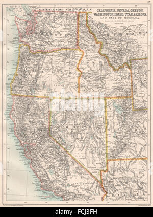 WESTERN USA: California Nevada Oregon Washington Idaho Utah Arizona, 1891 Mappa Foto Stock