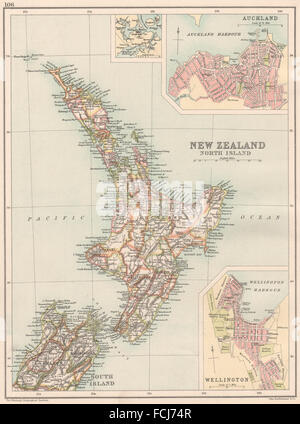 Nuova Zelanda Isola del nord: mostra le contee. Auckland e Wellington, 1891 Mappa Foto Stock