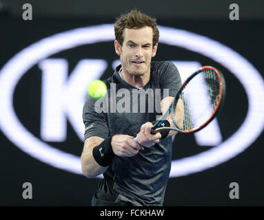 Melbourne, Australia. 23 gen 2016. Andy Murray di Gran Bretagna compete contro Joao Sousa del Portogallo durante il terzo round match di uomini singoli presso l'Australian Open di Tennis campionati di Melbourne, Australia, 23 gennaio, 2016. Credito: Bi Mingming/Xinhua/Alamy Live News Foto Stock