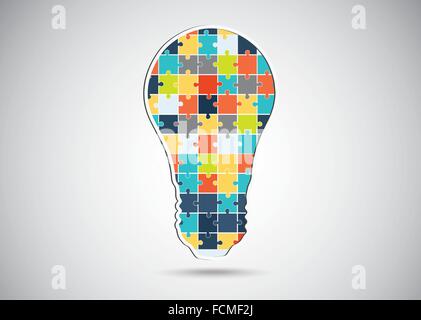 Pezzo di puzzle idea luce di lampadina. Illustrazione Vettoriale