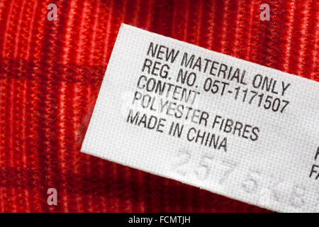 Fabbricato in Cina etichetta sul Fisher-Price morbido peluche - venduti nel Regno Unito Regno Unito, Gran Bretagna Foto Stock