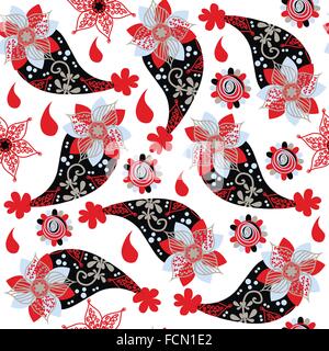 Colorato Paisley pattern senza cuciture in rosso, bianco e nero e colori seamless pattern in swatch menu, illustrazione vettoriale Illustrazione Vettoriale