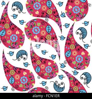 Colorato Paisley pattern senza soluzione di continuità e senza soluzione di continuità nel modello swatch menu, illustrazione vettoriale. Piastrella multicolore di tessitura o carino indietro Illustrazione Vettoriale