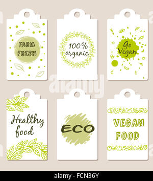 Set di green cibo vegetariano badges Foto Stock