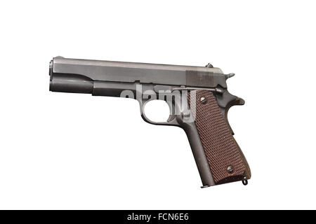 American pistola Colt M1911 A1 sullo sfondo bianco e tracciato di ritaglio Foto Stock