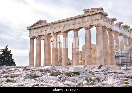 Il Partenone è un ex tempio sulla Acropoli ateniese, Grecia. Foto Stock