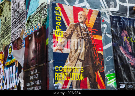 LONDON, Regno Unito - 13 GENNAIO 2016: un poster umoristico da 55factory raffigurante una immagine di Jeremy Corbyn, a Londra. Foto Stock