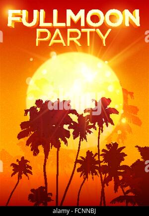 Big orange moon fullmoon party sfondo poster Illustrazione Vettoriale