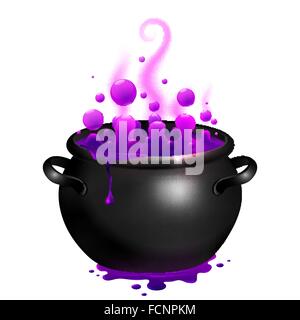 Vettore di nero calderone con viola le streghe pozione magica Illustrazione Vettoriale
