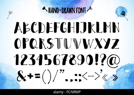 Disegnate a mano alfabeto vettore su sfondo ad acquerello Illustrazione Vettoriale