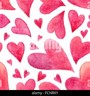 Rosa dipinti ad acquerello cuori modello senza giunture Illustrazione Vettoriale