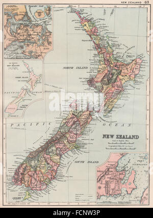 Nuova Zelanda: contee. Wellington Auckland; NZ Province. BACON, 1893 mappa vecchia Foto Stock