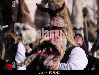 Bulgaria - Jan 31, 2015: Uomo nel tradizionale costume masquerade è visto al Festival Internazionale di the Masquerade Giochi Foto Stock