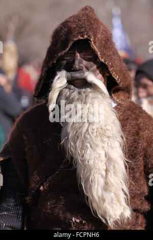 Bulgaria - Jan 31, 2015: Uomo nel tradizionale costume masquerade è visto al Festival Internazionale di the Masquerade Giochi Foto Stock