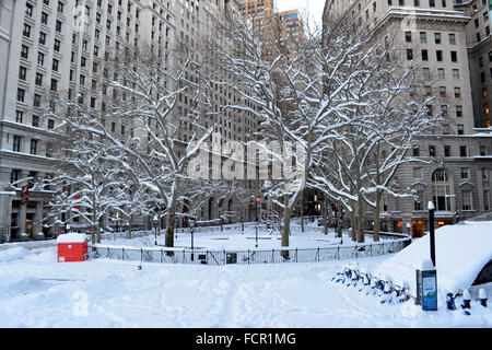 New York, Stati Uniti d'America. 23 gen 2016. Bowling Green coperto di neve nella parte inferiore di Manhattan. Credito: Christopher Penler/Alamy Live News Foto Stock