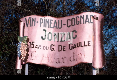 AJAXNETPHOTO. Imperia,Francia. - BRANDY BILLBOARD - Pubblicità su strada per PINEAU-COGNAC BRANDY vino dipinta sul foglio di lamiera visibile per gli automobilisti sulla strada N141. Foto:JONATHAN EASTLAND/AJAX REF:920157 Foto Stock